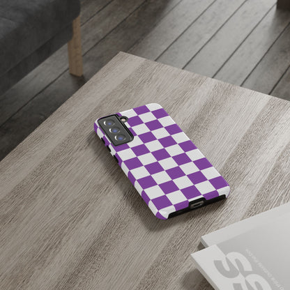 Purple Checkered Phone Case, Samsung Galaxy S25, S25 Plus, S24, S24 Plus, S24 Ultra, S23, S22, S22 Plus, S21 Ultra, S21 FE, S20+