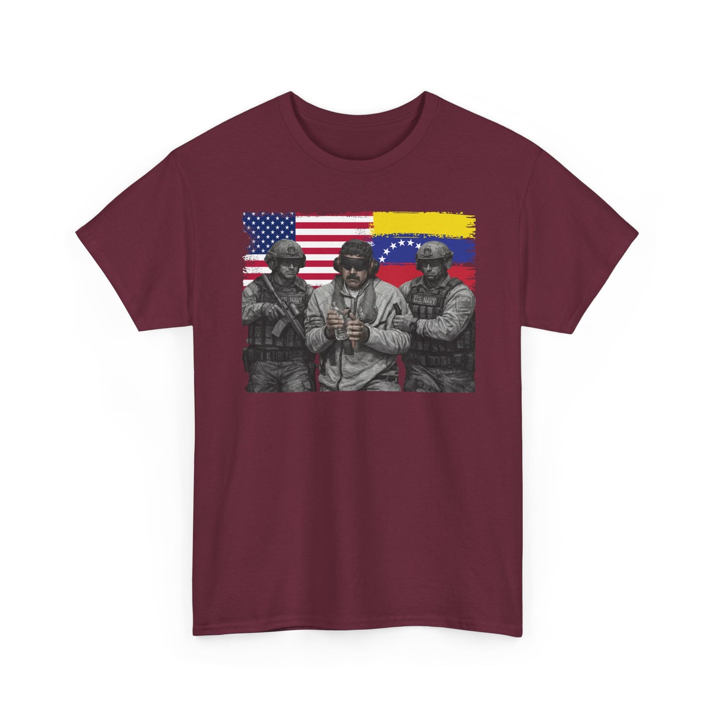 American and Venezuelan Flag Soldiers Tee, Nicolas Maduro Arrest Deportation Photo Tee T-shirt | Political Protest Graphic