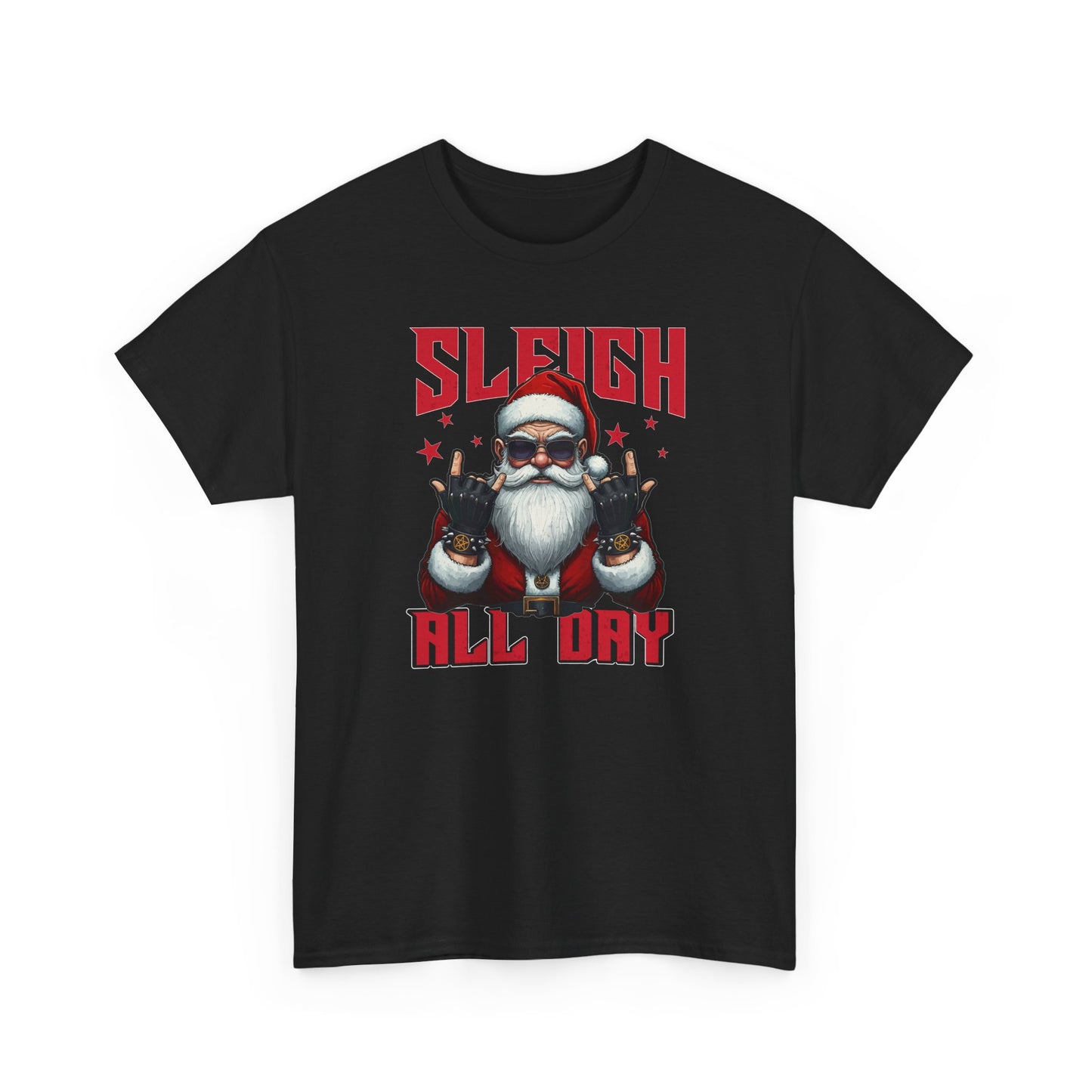 Funny Santa Sleigh All Day T-Shirt | Cool Christmas Graphic Tee | Rocker Santa Shirt | Holiday Humor Gift
