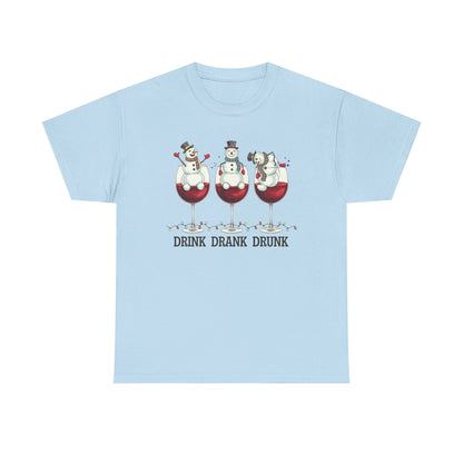 Drink Drank Drunk Christmas Shirt | Funny Holiday Wine Shirt | Snowman Christmas Tee | Drinking Humor Gift for Friends