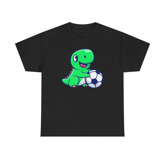 Cute Green Dino Soccer T-Shirt for Kids, Dinosaur Playing Soccer Tee, Fun Cartoon Sports Shirt for Boys and Girls, Football Lover Shirt