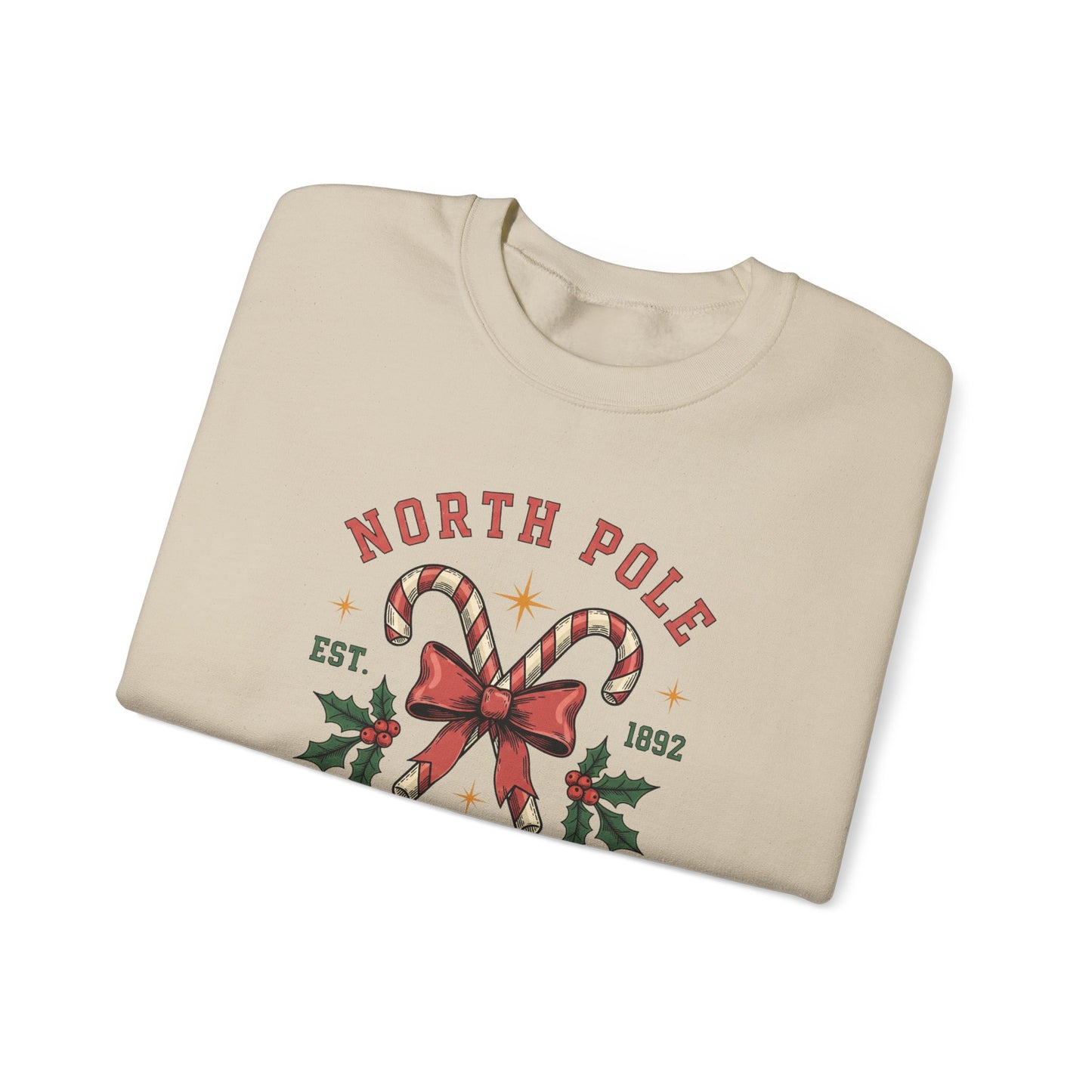 North Pole University Christmas Sweatshirt Candy Cane College Crewneck, Cute Christmas Sweater for Women, Cozy Winter Sweatshirt