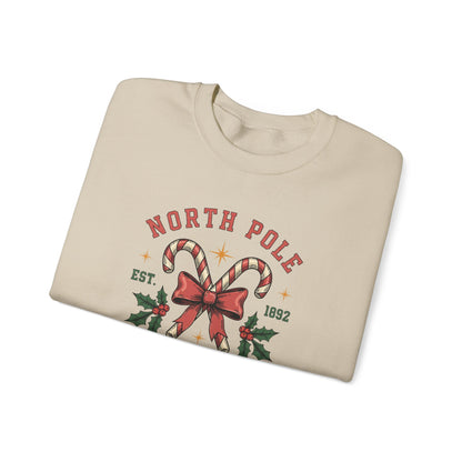 North Pole University Christmas Sweatshirt Candy Cane College Crewneck, Cute Christmas Sweater for Women, Cozy Winter Sweatshirt