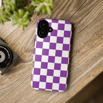 Purple Checkered Phone Case,  iPhone 17 Pro, 17, 16, 15, 14, 13, 12, 11, X, XR, XS MAX, Trendy Gift for Friends, Accessory for Occasions