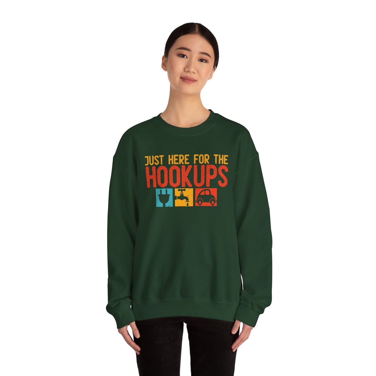 Just Here For The Hookups Sweatshirt | RV Camper Camping Pullover | Towing Camperplug Crewneck | RV Life Apparel