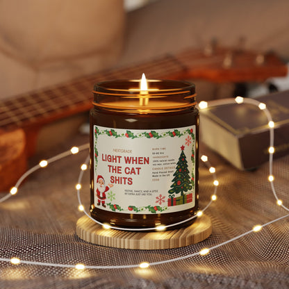 Funny Christmas Candle Gift | Light When the Cat Poops | Handmade Soy Candle with Christmas Label | Pet Lover Candle |Holiday Home Decor 9oz