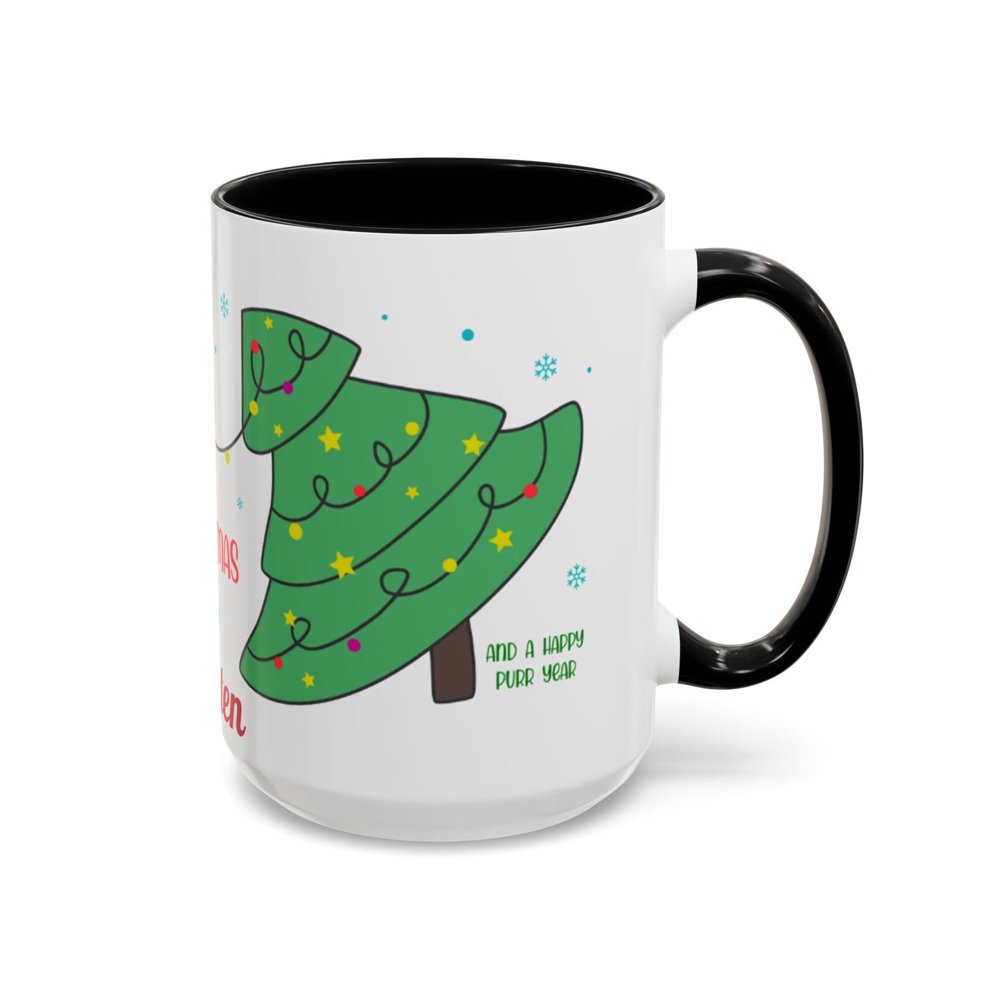 Personalized Meowy Christmas Accent Mug, Funny Holiday Coffee Cup, Cat Lover Gift, Festive Drinkware, Christmas Decor, Personalized Mug