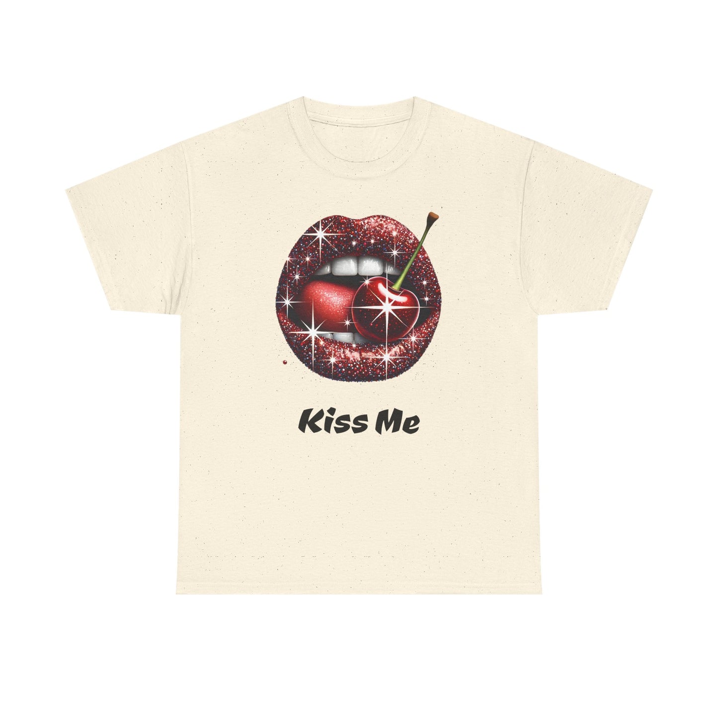 Glitter Lips Cherry Kiss Me Tee, Retro Pinup Graphic Shirt, Flirty Pop Art T-Shirt, Vintage Style Cotton Tee