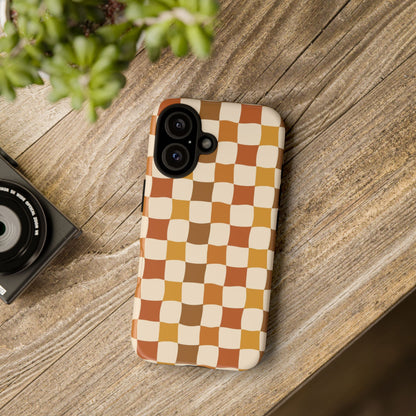 Boho Checked Phone Case, Checkerboard Design, Durable Protection, Phone Cover, Phone case For iPhone and Samsung, Trendy Phone Cover