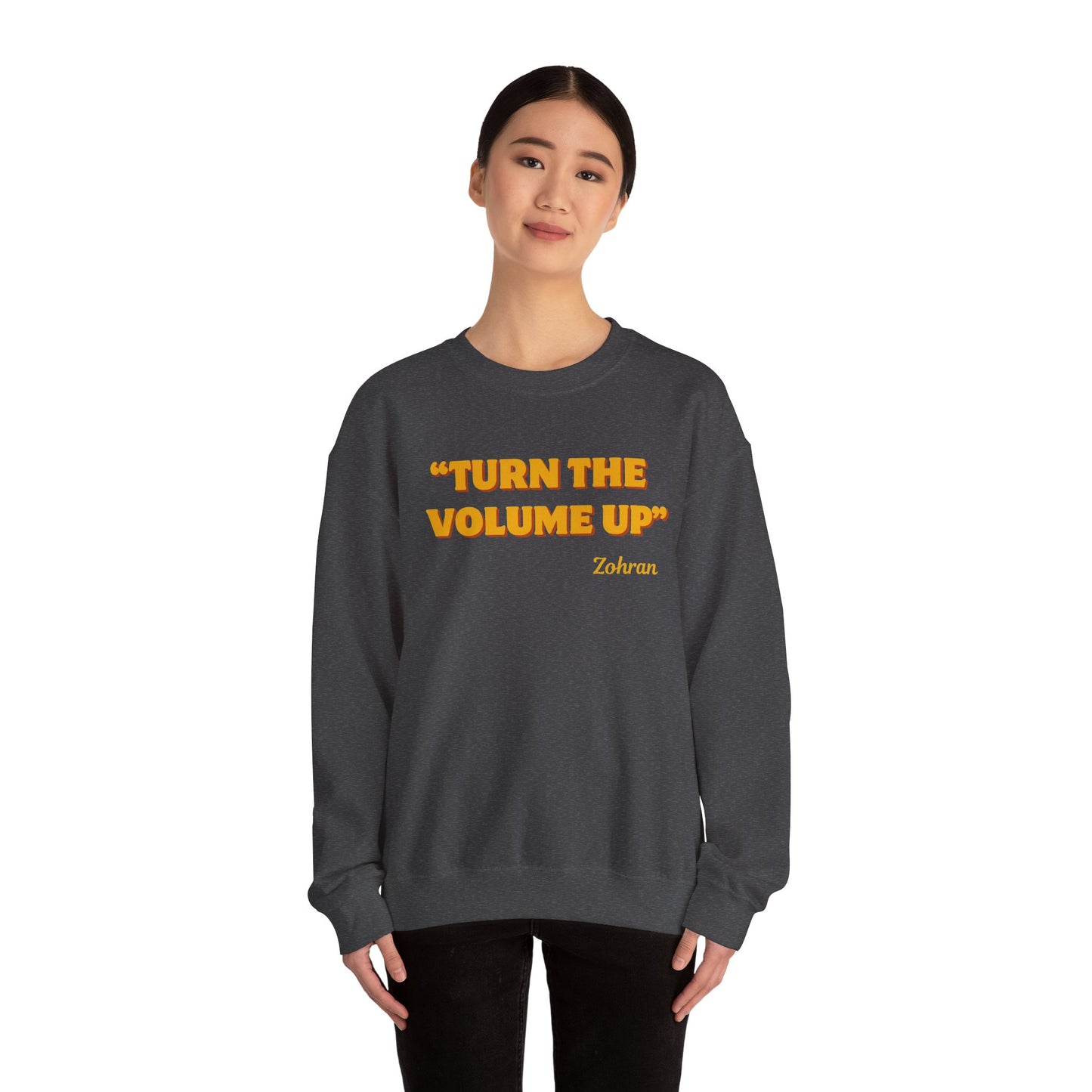 Turn the Volume Up Sweatshirt, Retro Music Quote Crewneck, Minimal Yellow Text Pullover, Cozy Gift for Musicians & Creatives