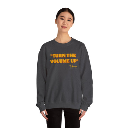 Turn the Volume Up Sweatshirt, Retro Music Quote Crewneck, Minimal Yellow Text Pullover, Cozy Gift for Musicians & Creatives