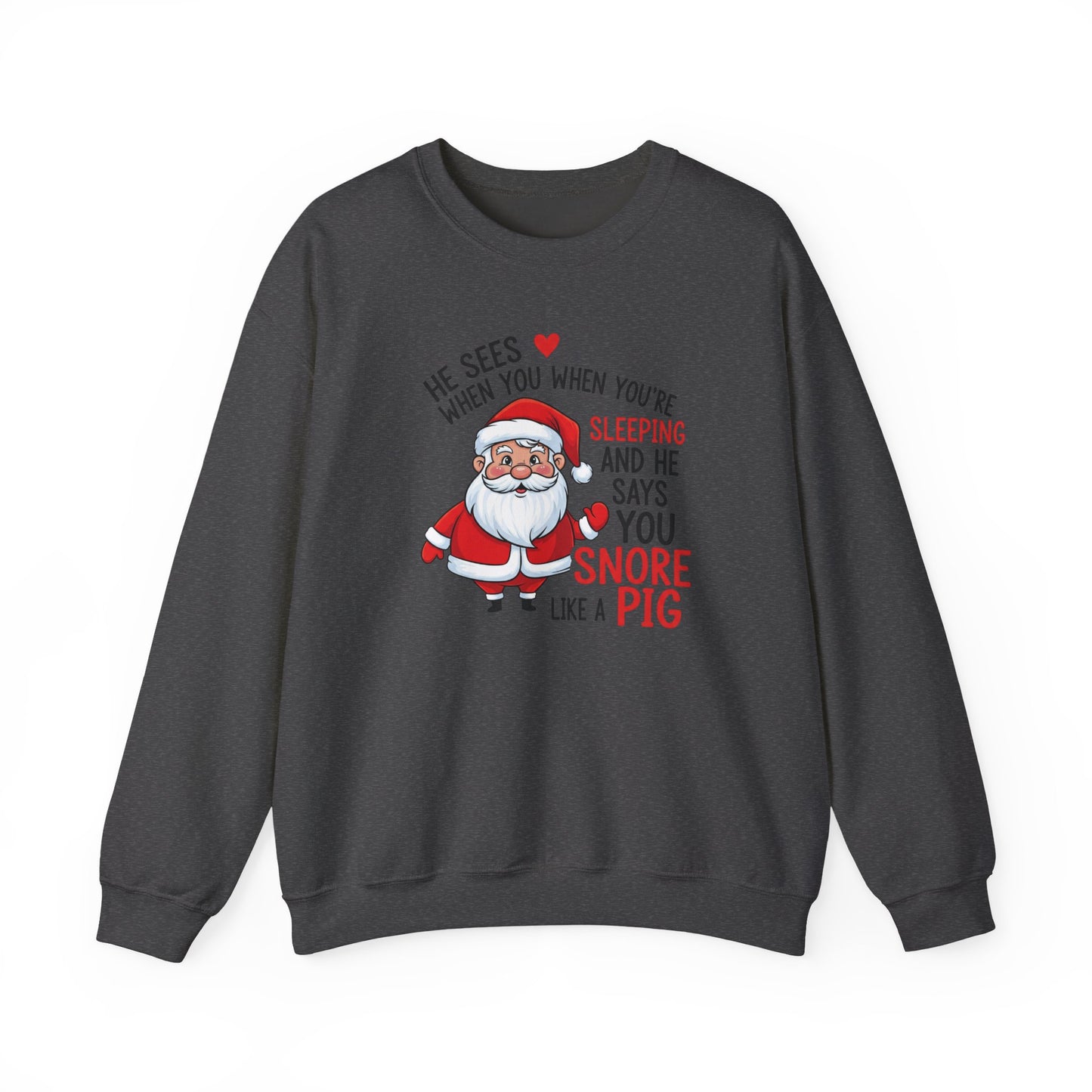 Funny Santa Christmas Sweatshirt He Sees When You are Sleeping and He Says You Snore Like a Pig |Holiday Humor Crewneck |Cozy Christmas Gift