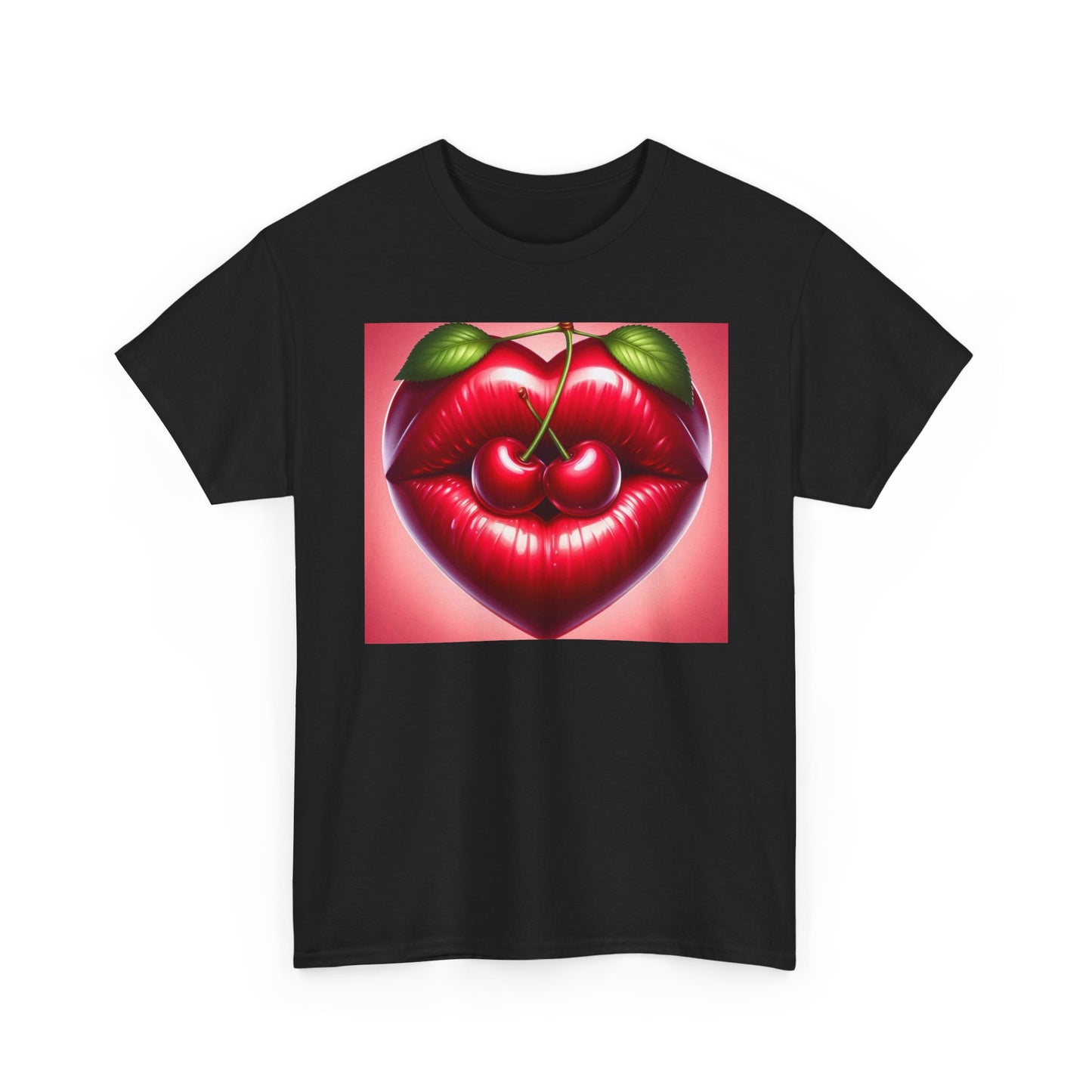 Cherry Lips Heart Graphic Tee, Retro Pop Art T-Shirt, Cute Aesthetic Cotton Shirt, Vintage Style Unisex Tee, Fun Statement Top