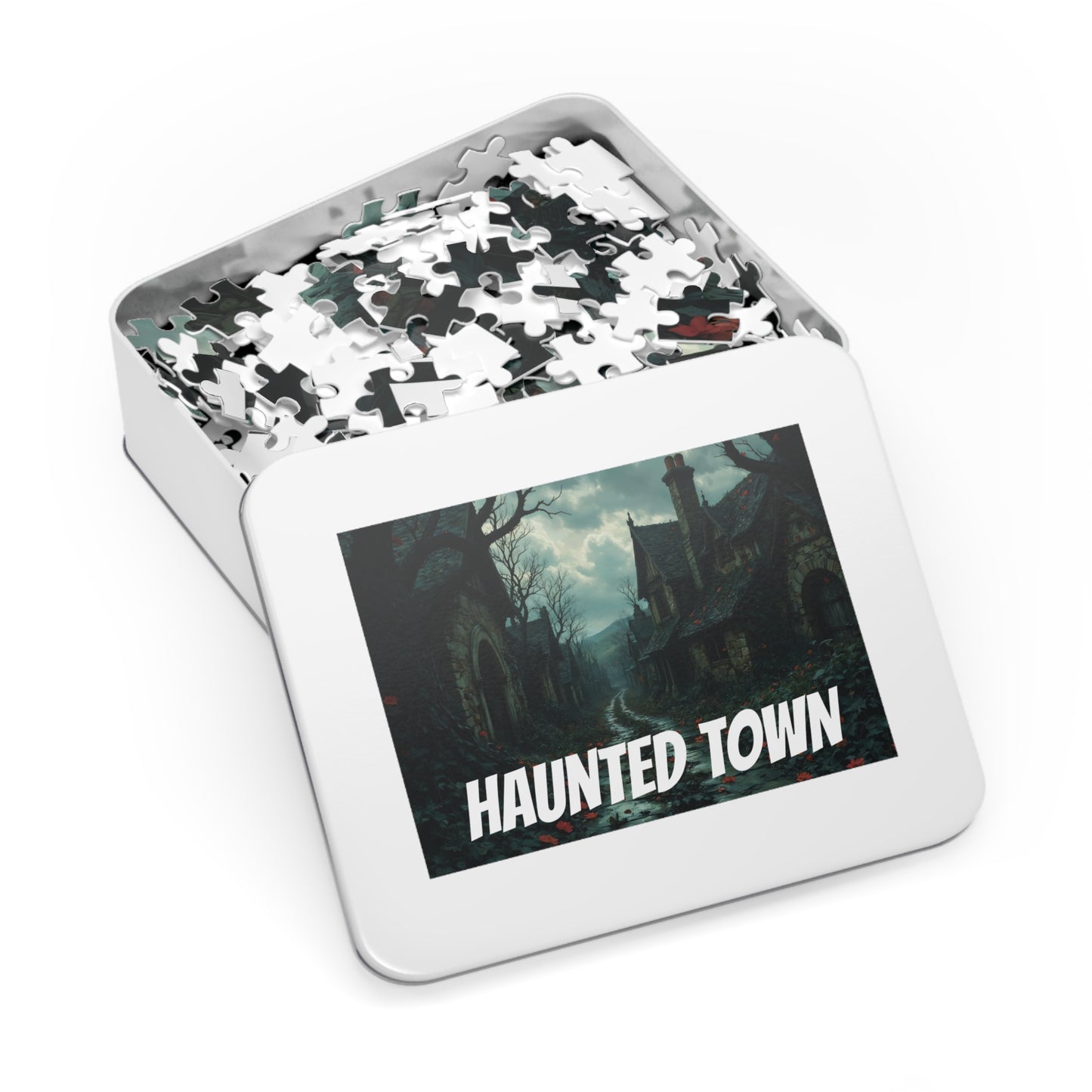 Haunted Town Jigsaw Puzzle, Spooky Village Halloween Puzzle with Tin, Dark Art Puzzle, 500-2000 Piece Gift