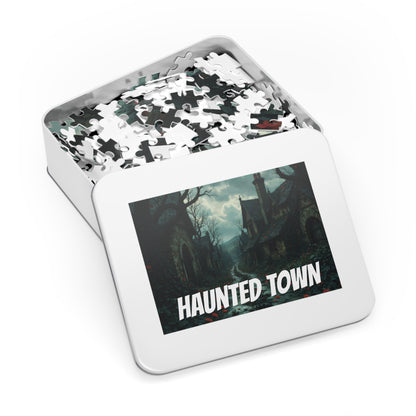 Haunted Town Jigsaw Puzzle, Spooky Village Halloween Puzzle with Tin, Dark Art Puzzle, 500-2000 Piece Gift