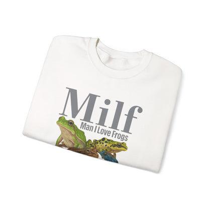 Man I Love Frogs Sweatshirt, Vintage Style Meme Frog Sweater, Funny Gen Z ''MILF'' Frog Crewneck, Inappropriate Gag Gift, Cozy Pullover