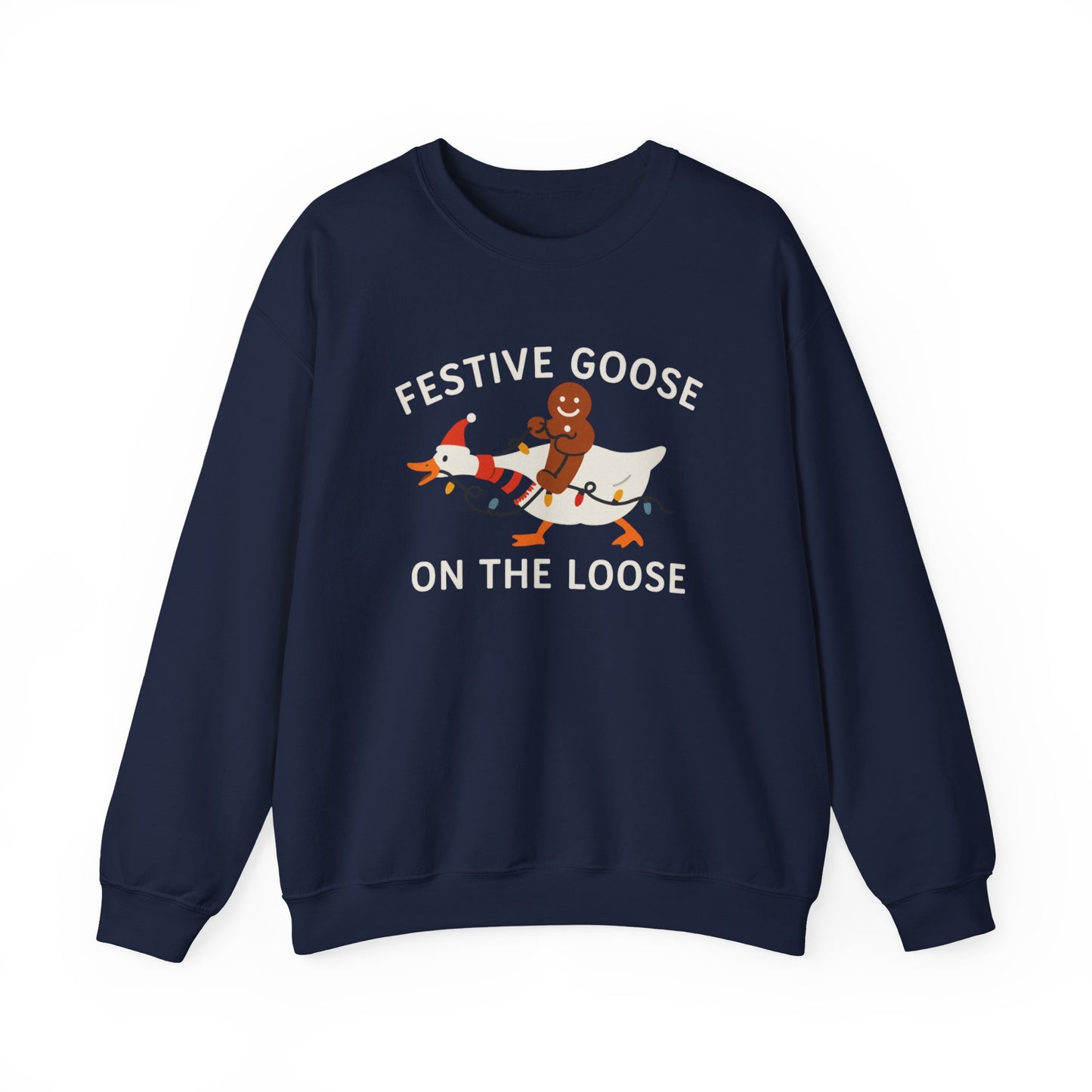 Festive Goose on the Loose Sweatshirt, Funny Christmas Gingerbread Crewneck, Holiday Lights Shirt, Cozy Winter Gift for Her and Him
