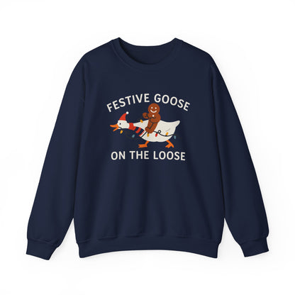 Festive Goose on the Loose Sweatshirt, Funny Christmas Gingerbread Crewneck, Holiday Lights Shirt, Cozy Winter Gift for Her and Him