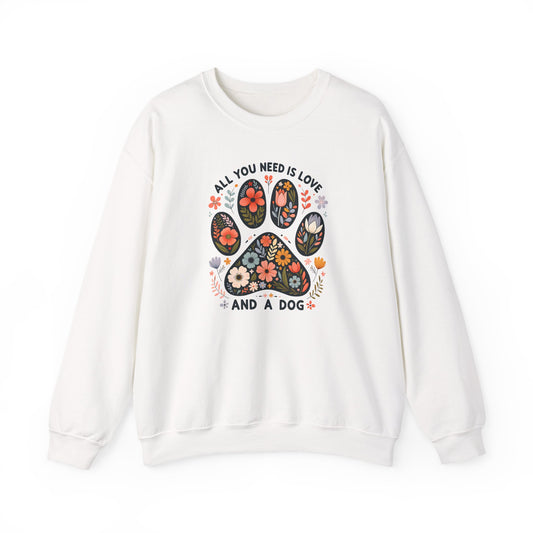 Floral Paw Print All You Need Is Love and a Dog Sweatshirt | Dog Lover Sweatshirt | Pet Memorial Sweatshirt