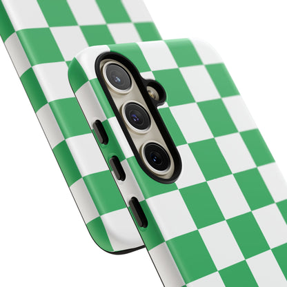 Green Checkered Phone Case, Phone Cases Samsung Galaxy S25, S25 Plus, S24, S24 Plus, S24 Ultra, S23, S22, S22 Plus, S21 Ultra, S21 FE, S20+