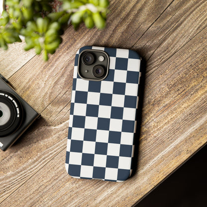 Navy Checkerboard Phone Case, iPhone 17 Pro, 17, 16, 15, 14, 13, 12, 11, X, XR, XS MAX, Tough Case for iPhone