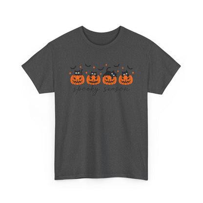 Spooky Season Unisex Heavy Cotton Tee, Halloween Shirt, Fall Apparel, Pumpkin T-Shirt, Cat Lover Gift, Pumpkin Tee
