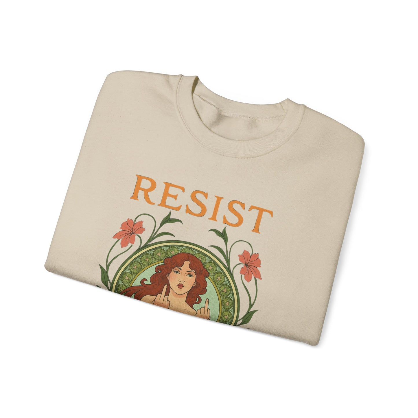 Resist Art Nouveau Woman Sweatshirt, Feminist Vintage Crewneck, Floral Botanical Activist Pullover, Empowerment Gift, Cozy Fall Layer