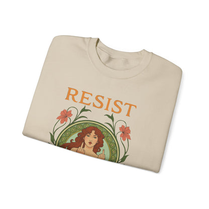 Resist Art Nouveau Woman Sweatshirt, Feminist Vintage Crewneck, Floral Botanical Activist Pullover, Empowerment Gift, Cozy Fall Layer