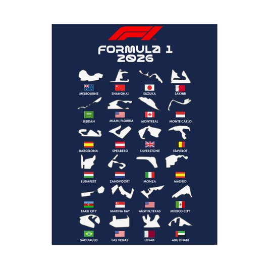 Formula 1 2026 Track Silhouettes Poster, F1 Circuits Map Wall Art, Grand Prix Calendar Print, Motorsport Racing Decor, Rolled Poster