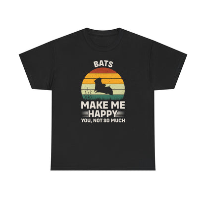 Bats Make Me Happy Unisex Heavy Cotton Tee, Funny Graphic Tee, Lovers Gift, Halloween Apparel, Everyday Casual Wear, Nature