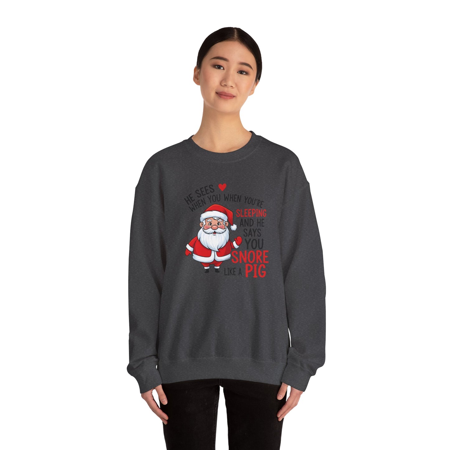Funny Santa Christmas Sweatshirt He Sees When You are Sleeping and He Says You Snore Like a Pig |Holiday Humor Crewneck |Cozy Christmas Gift
