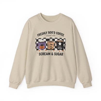 Halloween Coffee Sweatshirt, Cozy Crewneck, Fall Apparel, Scream & Sugar Tee, Gift for Coffee Lovers, Halloween Apparel