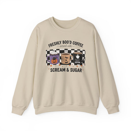 Halloween Coffee Sweatshirt, Cozy Crewneck, Fall Apparel, Scream & Sugar Tee, Gift for Coffee Lovers, Halloween Apparel
