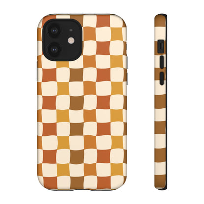 Boho Checked Phone Case, Checkerboard Design, Durable Protection, Phone Cover, Phone case For iPhone and Samsung, Trendy Phone Cover