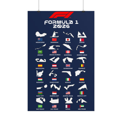 Formula 1 2026 Track Silhouettes Poster, F1 Circuits Map Wall Art, Grand Prix Calendar Print, Motorsport Racing Decor, Rolled Poster