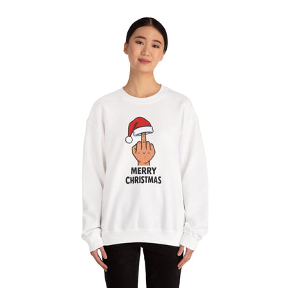 Funny Christmas Sweatshirt, Santa Hat Middle Finger Shirt, Merry Christmas Crewneck, Offensive Holiday Sweater, Funny Xmas Gift