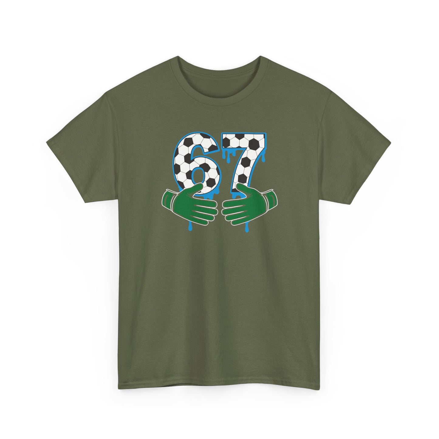 Dripping 97 Number Graphic Tee, Streetwear Checkerboard T-Shirt with Green Hands, Artsy Unisex Cotton Shirt