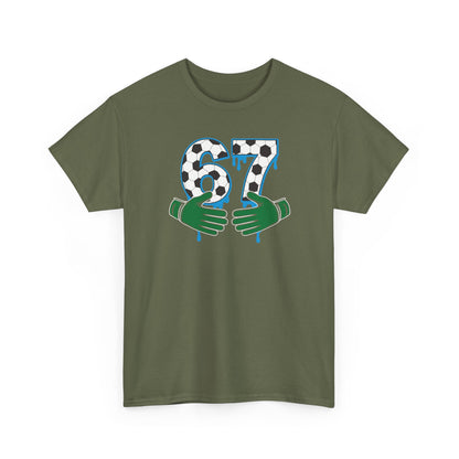 Dripping 97 Number Graphic Tee, Streetwear Checkerboard T-Shirt with Green Hands, Artsy Unisex Cotton Shirt