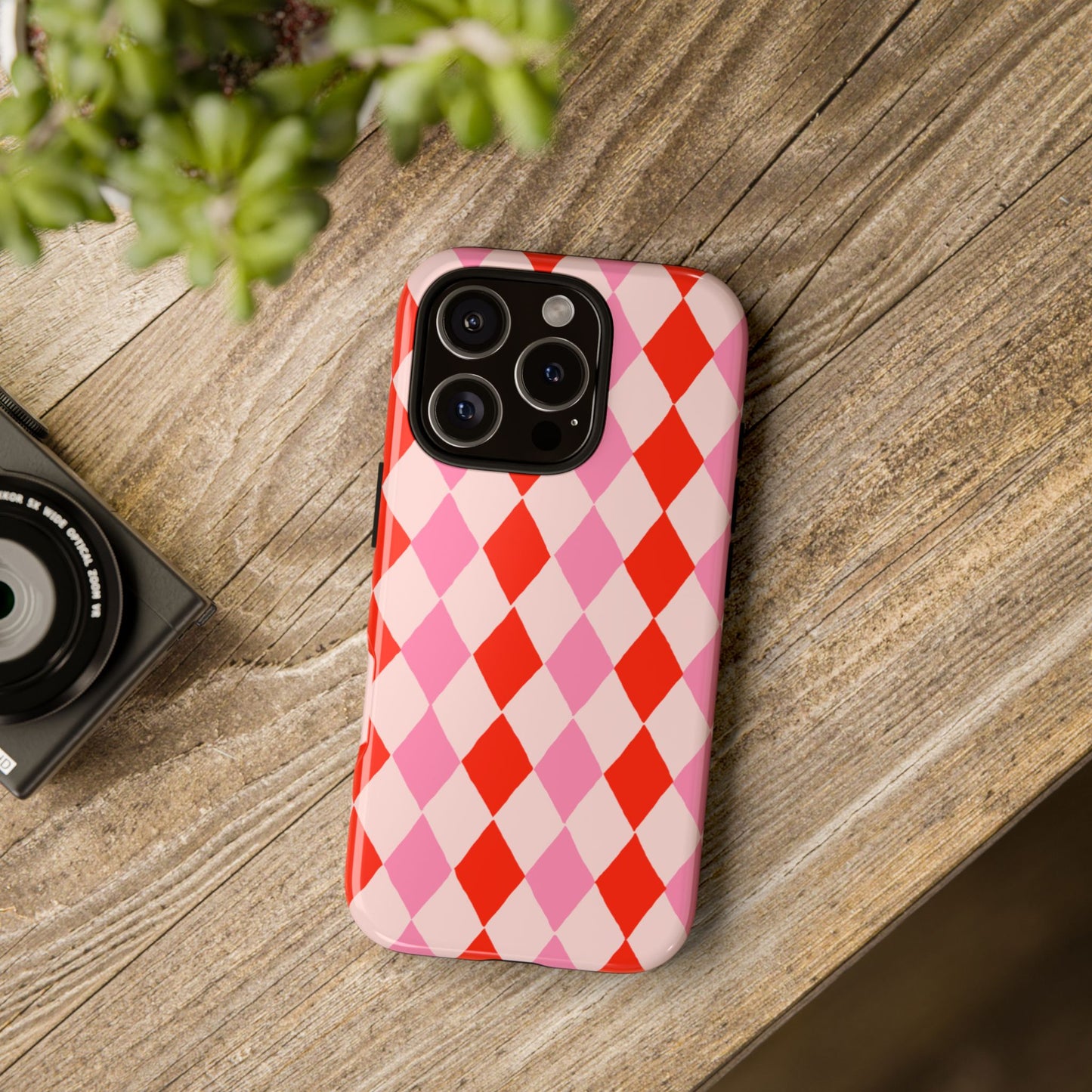Tough Cases with Red Pink Diamonds, Retro Checkerboard iPhone Case And Samsung Case, Slim Fit Phone Case, Stylish Gift