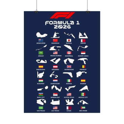 Formula 1 2026 Track Silhouettes Poster, F1 Circuits Map Wall Art, Grand Prix Calendar Print, Motorsport Racing Decor, Rolled Poster