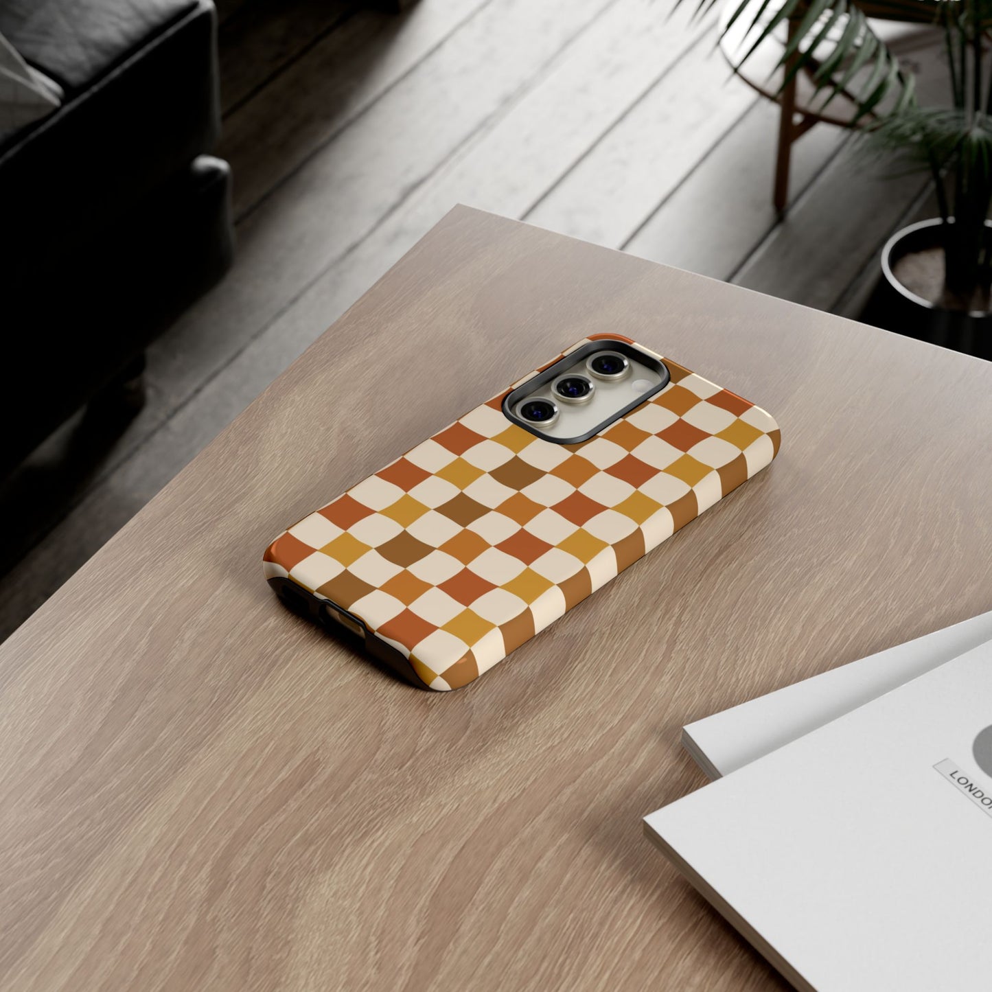 Boho Checked Phone Case, Checkerboard Design, Durable Protection, Phone Cover, Phone case For iPhone and Samsung, Trendy Phone Cover