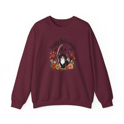 Happy Halloween Cat Crewneck Sweatshirt, Cozy Fall Sweatshirt, Halloween Gift, Fall Fashion, Gift for Her, Spooky Season Apparel