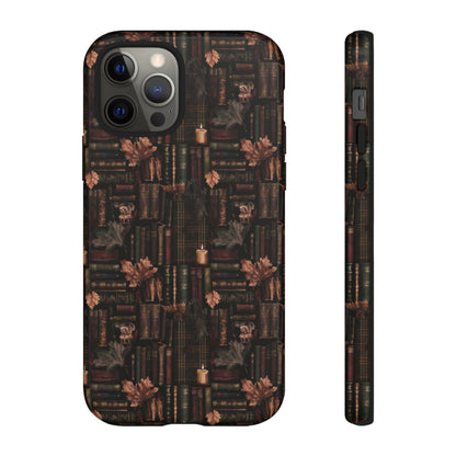Gothic Phone Case Dark Academia Literary iPhone Samsung Cover with Books & Flowers, Phone case