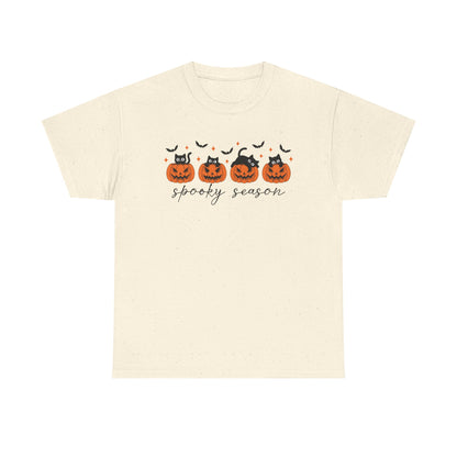 Spooky Season Unisex Heavy Cotton Tee, Halloween Shirt, Fall Apparel, Pumpkin T-Shirt, Cat Lover Gift, Pumpkin Tee