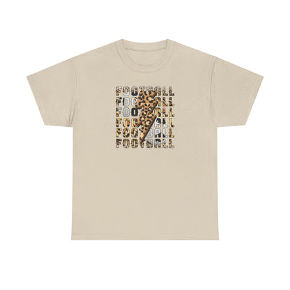 Leopard Print Football Lightning Bolt Tee, Women's Football Graphic Shirt, Game Day Spirit Shirt, Trendy Sports Top, FIFA World Cup 2026