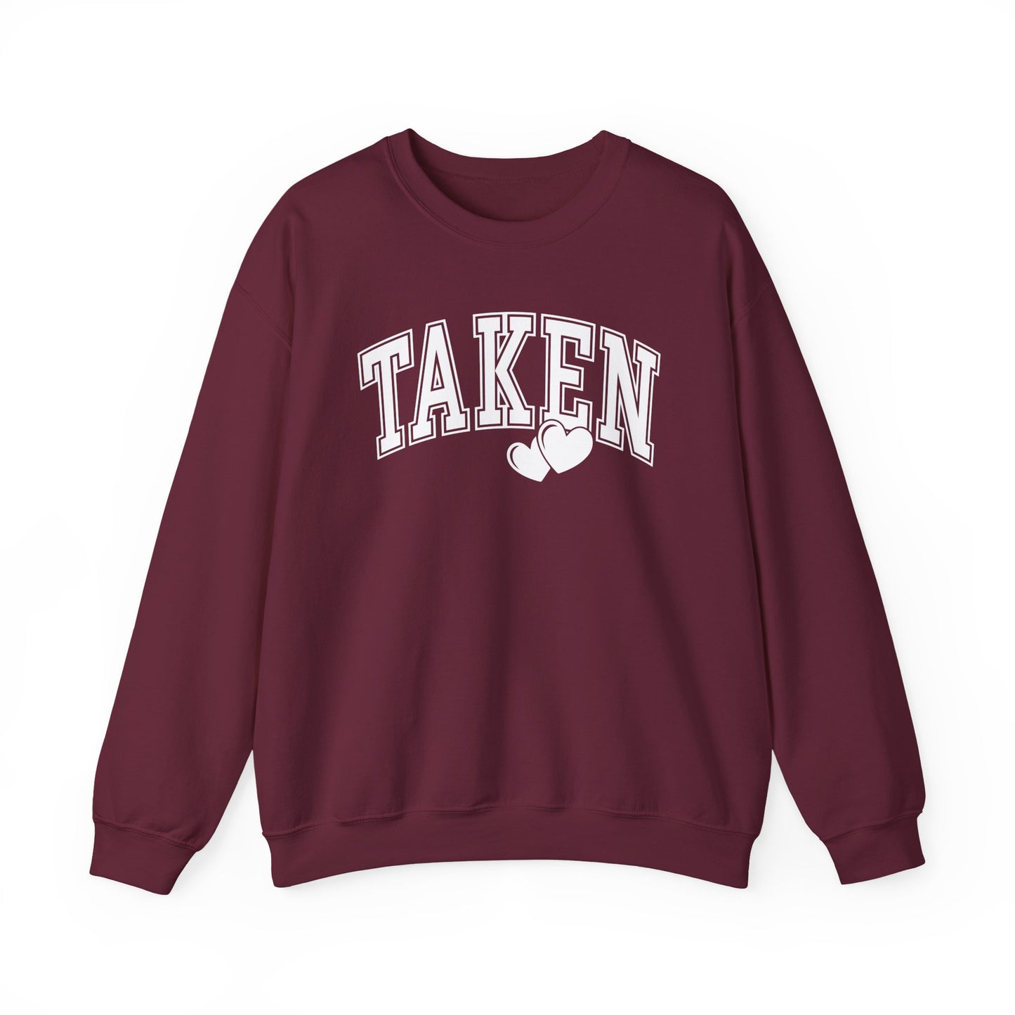 Taken Heart Graphic Sweatshirt, Red Collegiate Letters Crewneck, Cute Valentine Pullover, Cozy Gift for Her, Romantic Couple Sweater