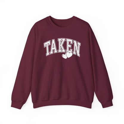 Taken Heart Graphic Sweatshirt, Red Collegiate Letters Crewneck, Cute Valentine Pullover, Cozy Gift for Her, Romantic Couple Sweater
