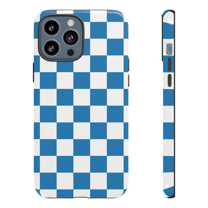 Checkered Phone Case, iPhone 17 Pro, 17, 16, 15, 14, 13, 12, 11, X, XR, XS MAX, Smartphone Cover, Blue and White Mobile Protector