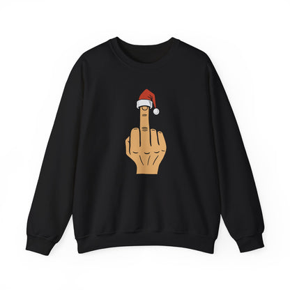 Middle Finger with Santa Hat Crewneck | Naughty Christmas Sweatshirt | Funny Holiday T-Shirt for Adults | Sarcastic Santa Gift