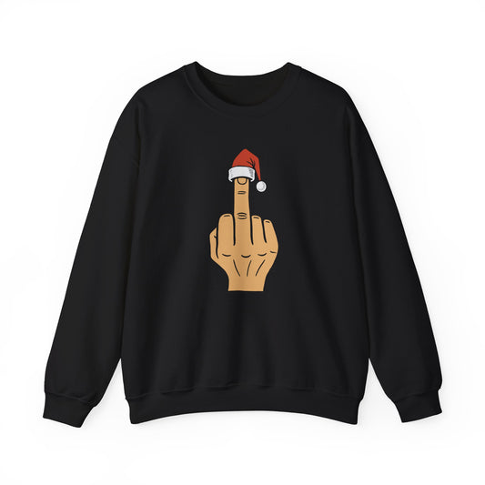 Middle Finger with Santa Hat Crewneck | Naughty Christmas Sweatshirt | Funny Holiday T-Shirt for Adults | Sarcastic Santa Gift